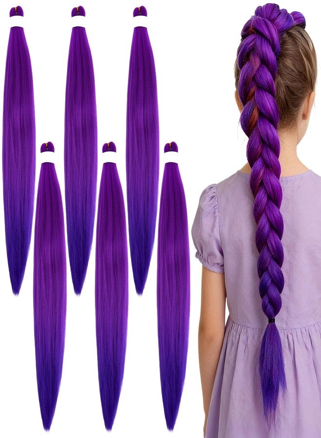 ROOKEA 6 Pack 26 Inch Long Purple Hair Extensions for Women, Afro Synthetic Pre Stretched Braiding Hair Funny Hairpieces for Nightclubs Music Festival Bachelorette Party Wedding Halloween Christmas - Image 1